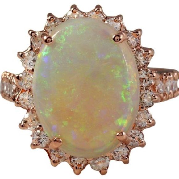 6.80 Ct Australian Opal & Diamond 14KR Gold Ring